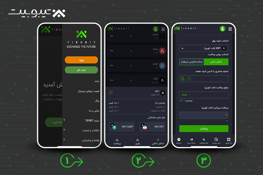 انتقال نات کوین از صرافی تیبوبیت به کیف پول تلگرام